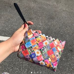 Floral colorful recycled wristlet clutch